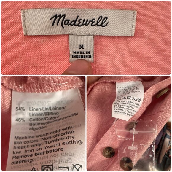 Madewell linen Puff Sleeves Jumpsuit Womens Medium Pink Straight Leg Button Down - Picture 5 of 16